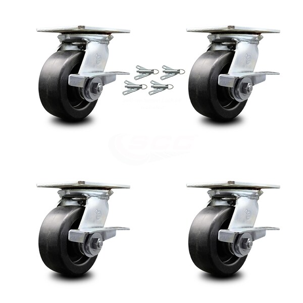 Service Caster 5 Inch Polyolefin Caster Set with Ball Bearing and Brakes/Swivel Locks SCC SCC-35S520-POB-SLB-BSL-4 - main